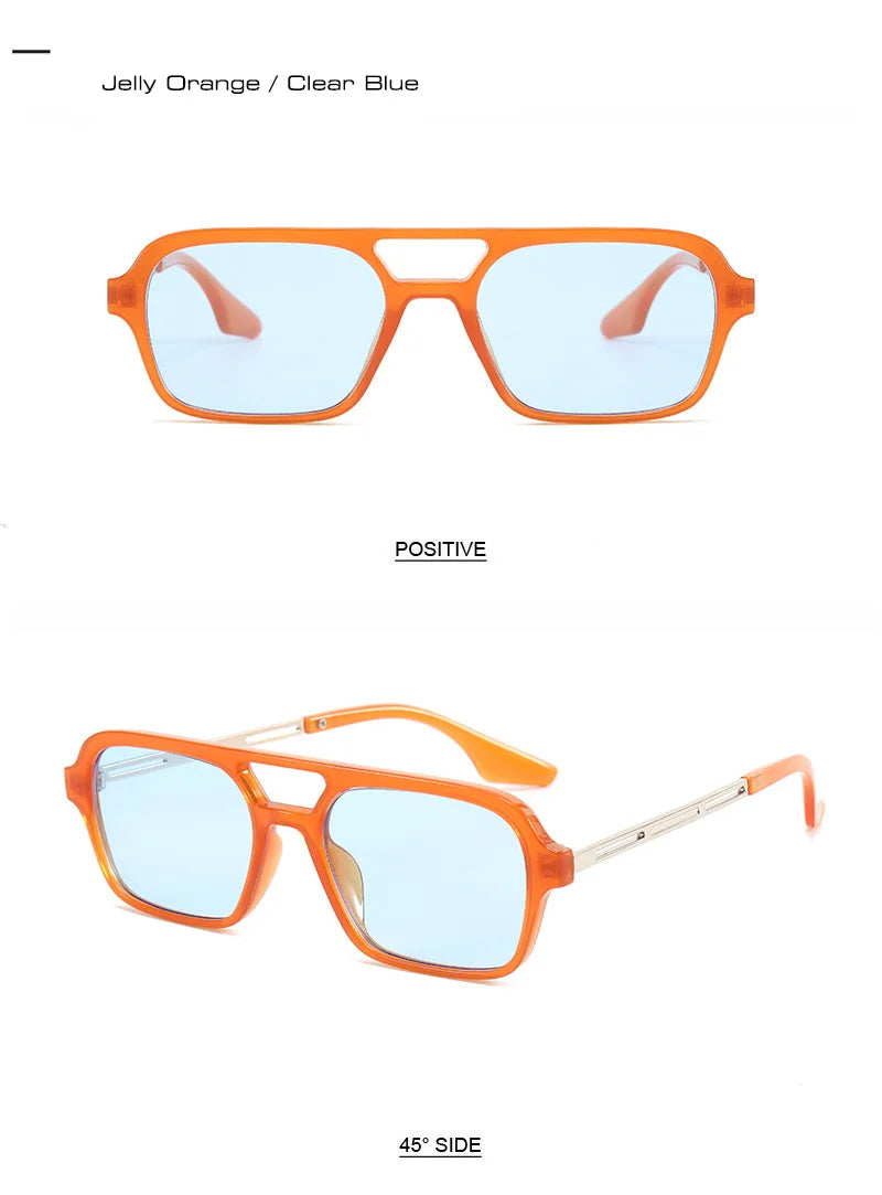 SHAUNA Fashion Double Bridges Women Square Sunglasses Fashion Men Ocean Film Shades UV400 Trending Sun Glasses