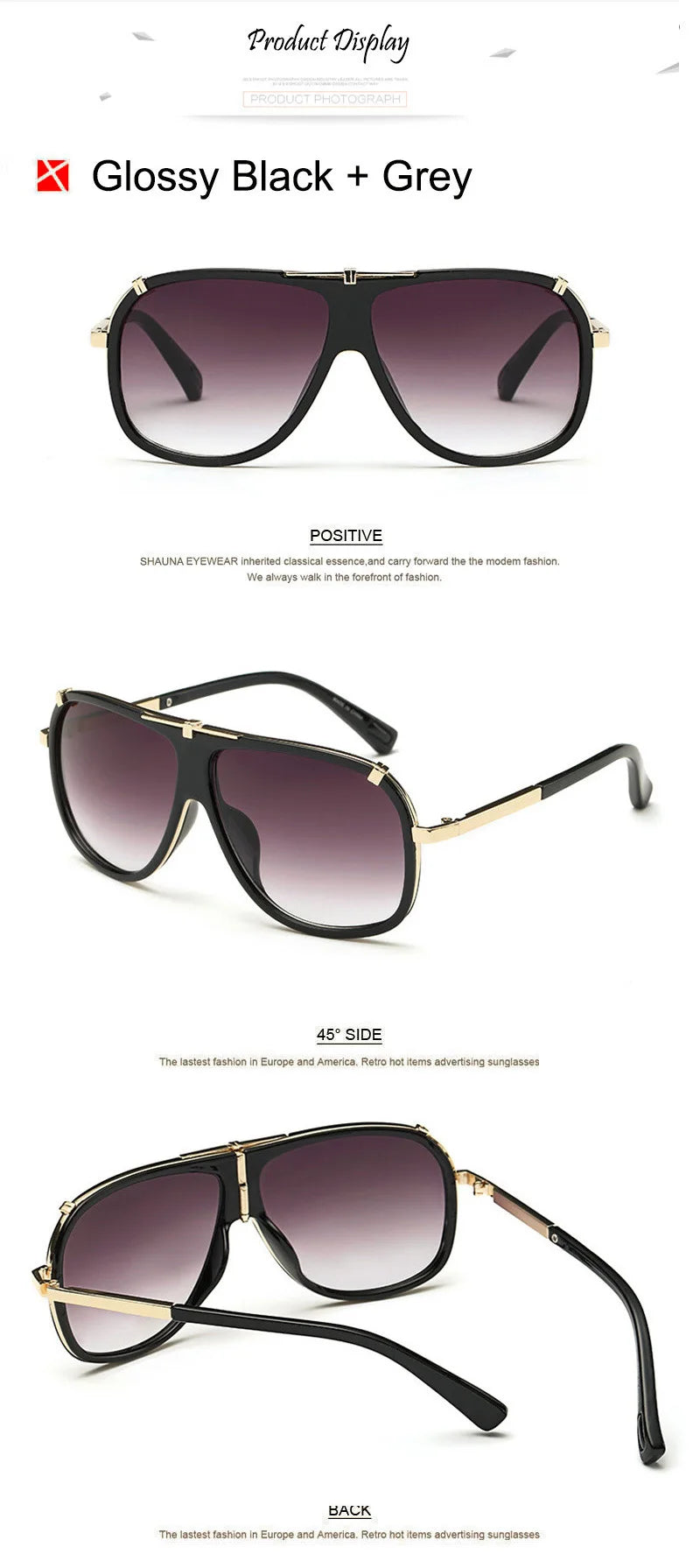 SHAUNA Retro Men Square Sunglasses Brand Designer Fashion Women Gradient Lens Glasses UV400
