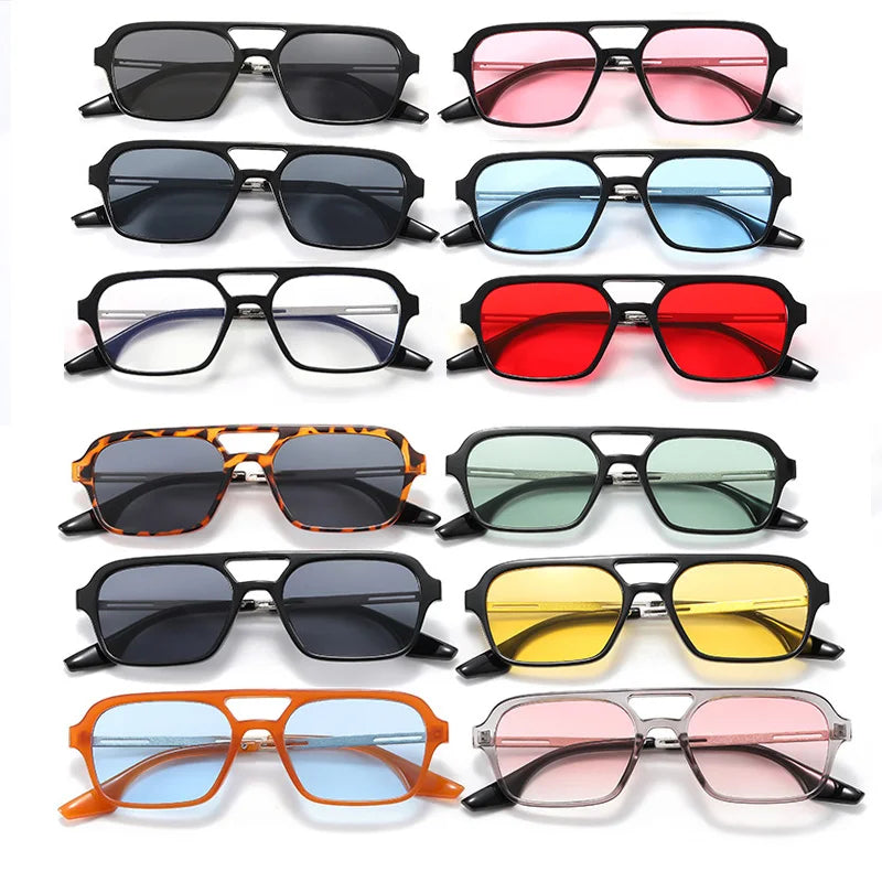 SHAUNA Fashion Double Bridges Women Square Sunglasses Fashion Men Ocean Film Shades UV400 Trending Sun Glasses