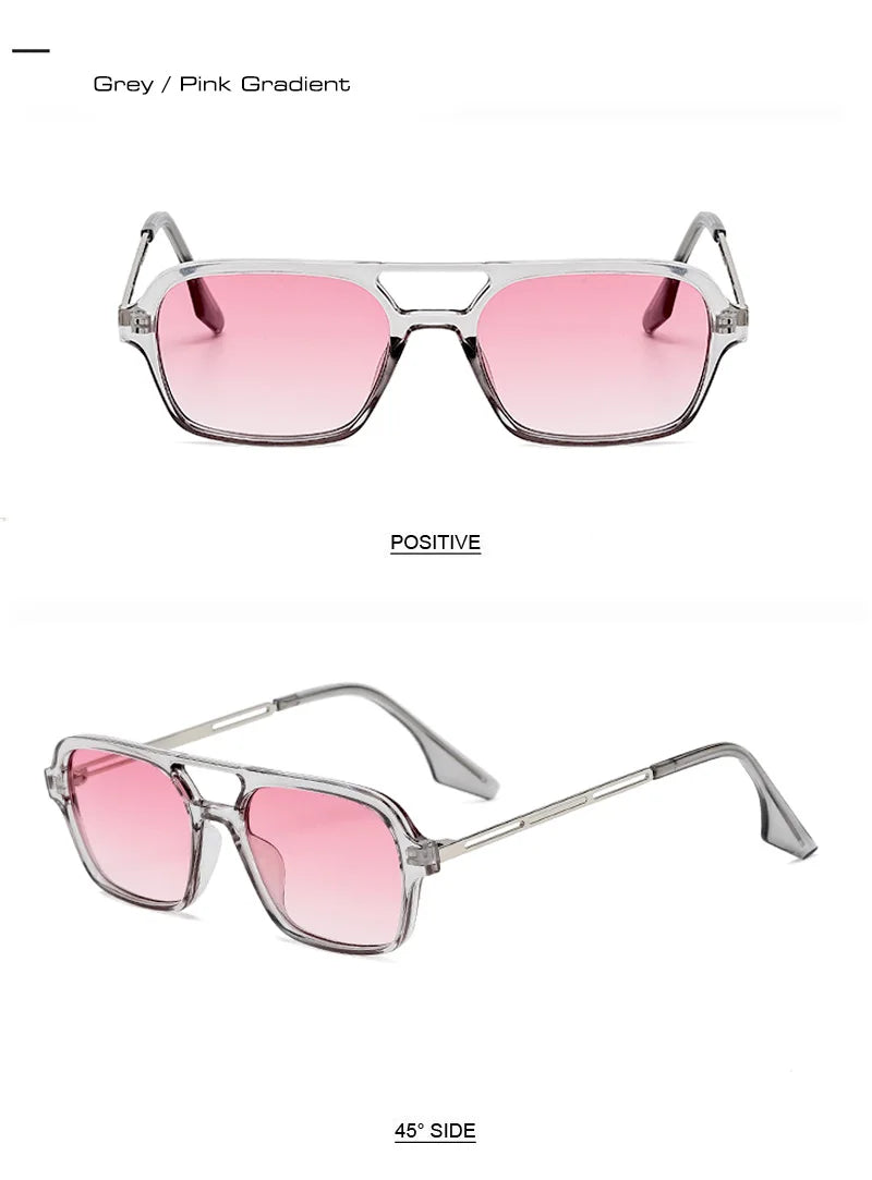 SHAUNA Fashion Double Bridges Women Square Sunglasses Fashion Men Ocean Film Shades UV400 Trending Sun Glasses