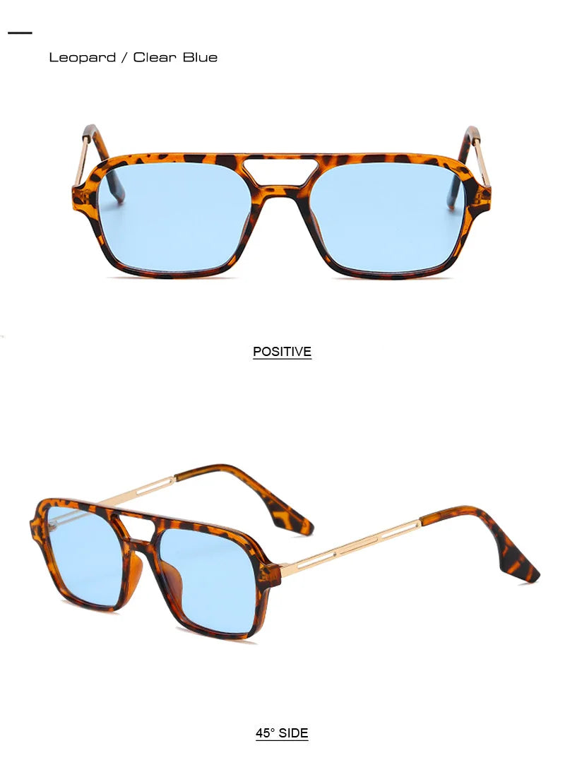 SHAUNA Fashion Double Bridges Women Square Sunglasses Fashion Men Ocean Film Shades UV400 Trending Sun Glasses