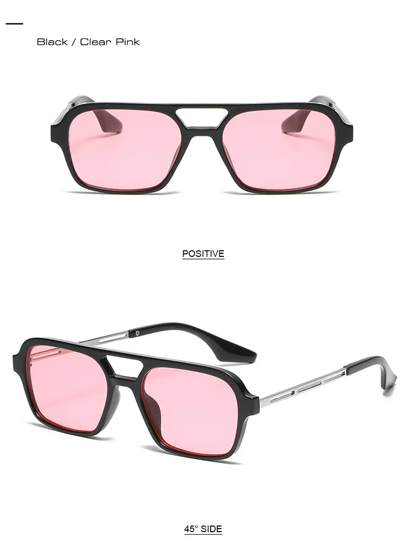 SHAUNA Fashion Double Bridges Women Square Sunglasses Fashion Men Ocean Film Shades UV400 Trending Sun Glasses