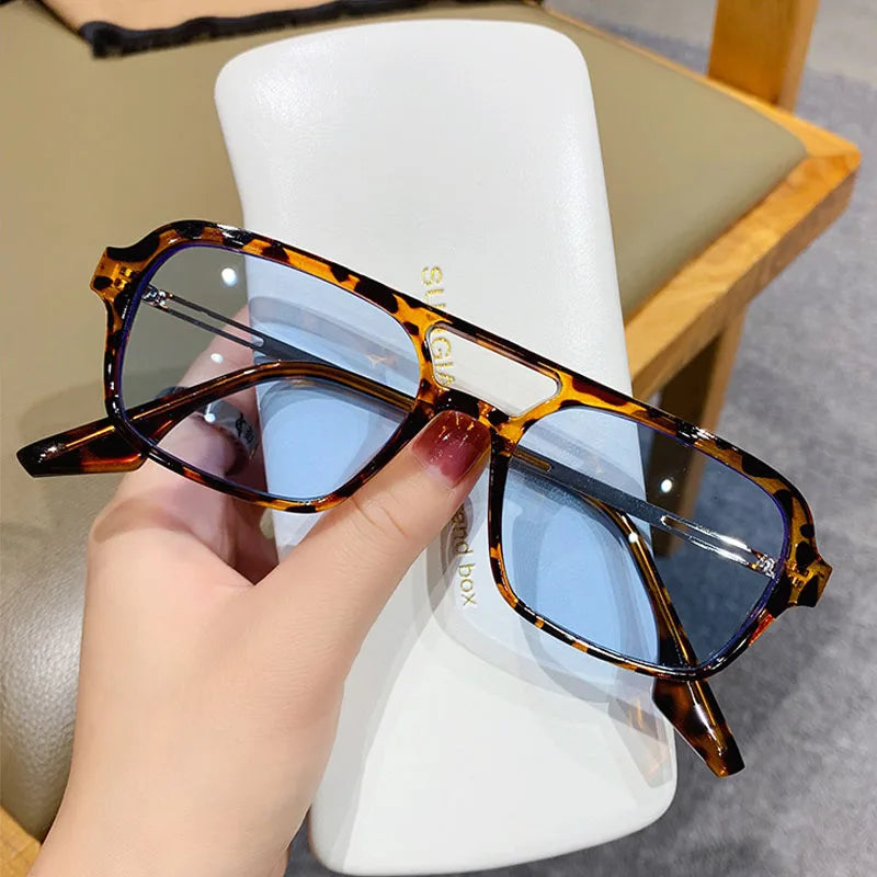 SHAUNA Fashion Double Bridges Women Square Sunglasses Fashion Men Ocean Film Shades UV400 Trending Sun Glasses