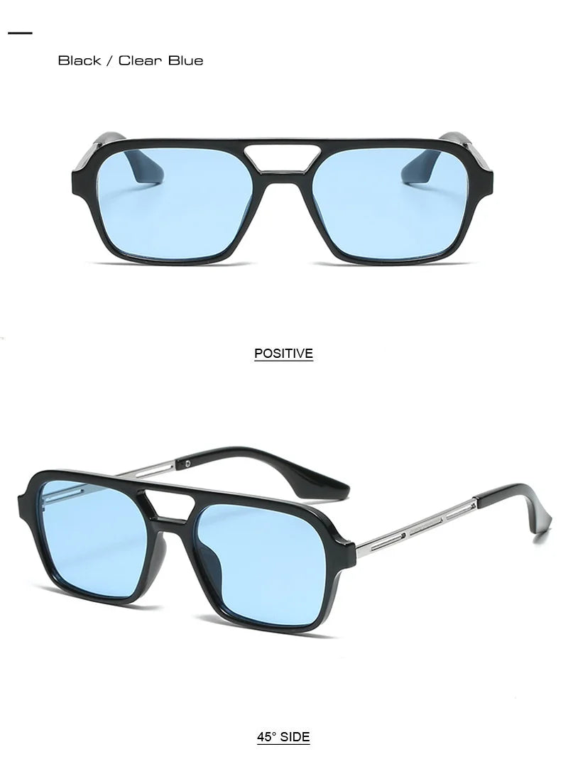 SHAUNA Fashion Double Bridges Women Square Sunglasses Fashion Men Ocean Film Shades UV400 Trending Sun Glasses