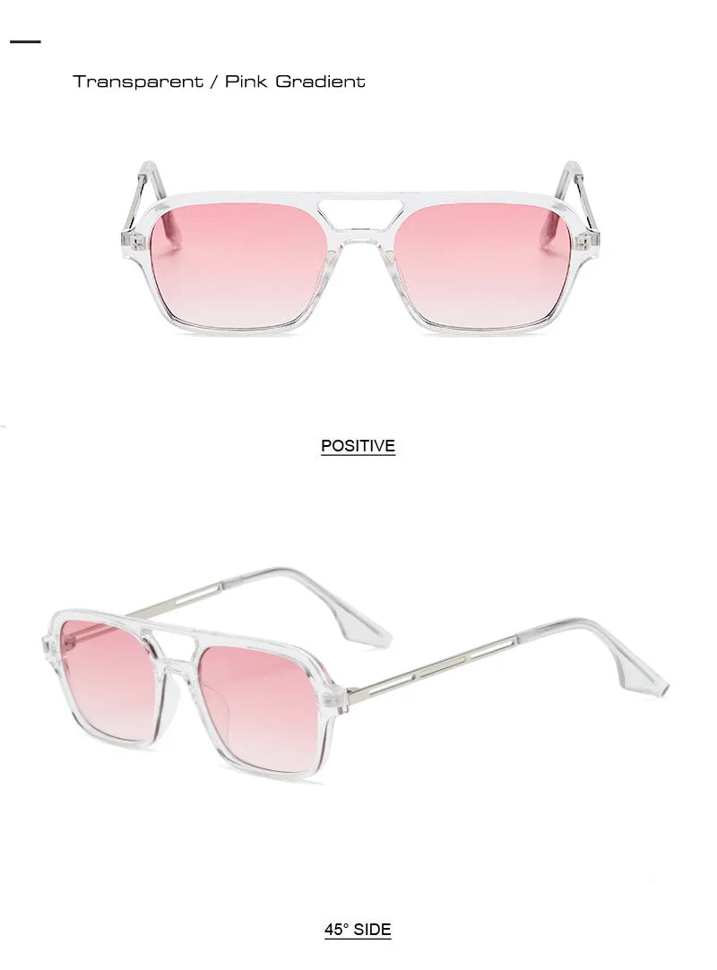 SHAUNA Fashion Double Bridges Women Square Sunglasses Fashion Men Ocean Film Shades UV400 Trending Sun Glasses