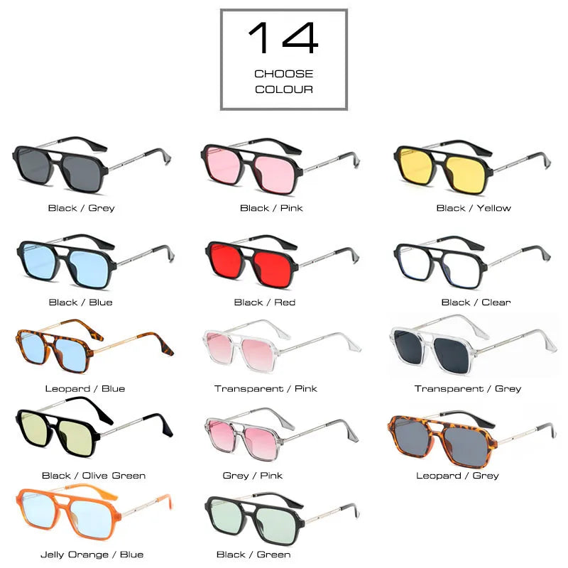 SHAUNA Fashion Double Bridges Women Square Sunglasses Fashion Men Ocean Film Shades UV400 Trending Sun Glasses