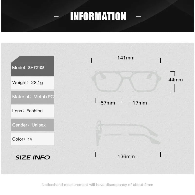 SHAUNA Fashion Double Bridges Women Square Sunglasses Fashion Men Ocean Film Shades UV400 Trending Sun Glasses