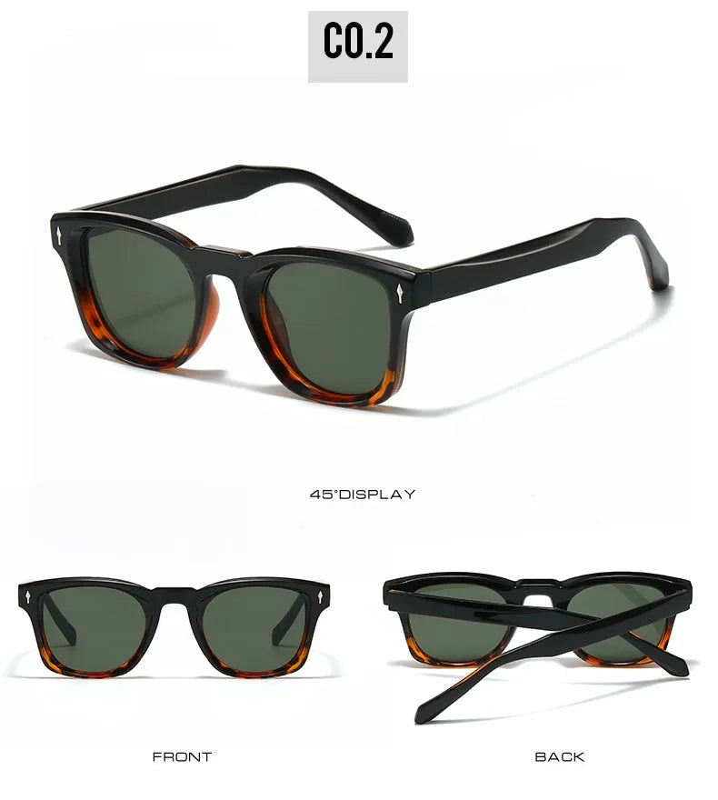 JNPCXI Retro Rivets Square Sunglasses Women Fashion Gradient Shades UV400 Men Green Black Sun Glasses