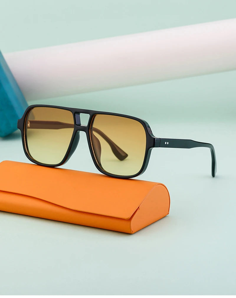 SHAUNA Retro Double Bridges Square Women Gradient Sunglasses Shades UV400 Fashion Rivets Decoration Men Sun Glasses