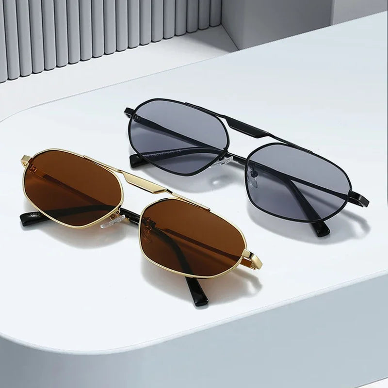 SO&EI Retro Metal Cat Eye Women Sunglasses Fashion Brand Designer Irregular Polygon Men Punk Shades UV400 Sun Glasses