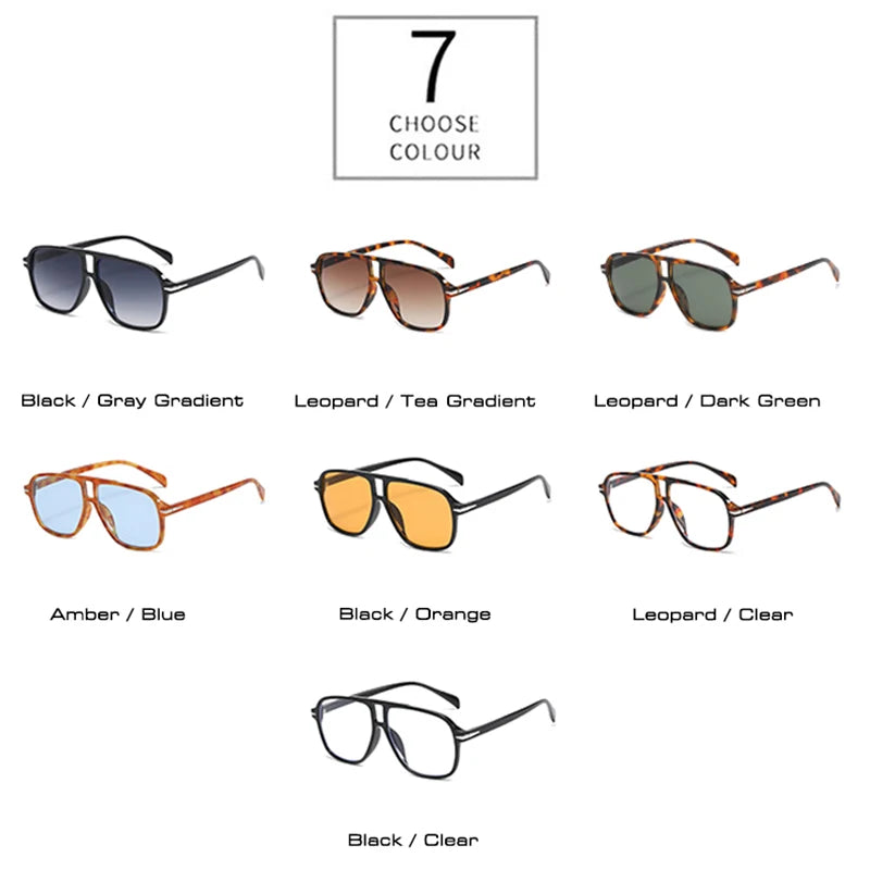 SO&EI Fashion Double Bridges Men Pilot Sunglasses Retro Clear Blue Shades UV400 Women Trending Square Rivets Sun Glasses