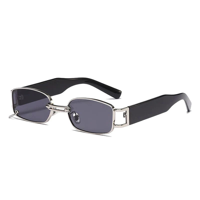 SO&EI Ins Popular Fashion Small Rectangle Women Luxury Sunglasses Vintage Metal Ring Decoration Men Punk Sun Glasses UV400