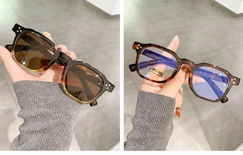 JNPCXI Fashion Vintage Rivet Oval Sunglasses Women Men Luxury Leopard Sun Glasses Anti Blue Light Eyeglasses Frame