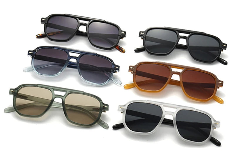 SHAUNA Retro Double Bridges Square Women Sunglasses Shades UV400 Fashion Men Trending Rivets Gradient Sun Glasses