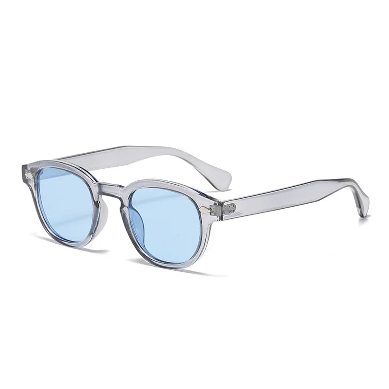 JNPCXI Vintage Round Sunglasses Women Men Retro Rivet Blue Gradient Female Sun Glasses UV400