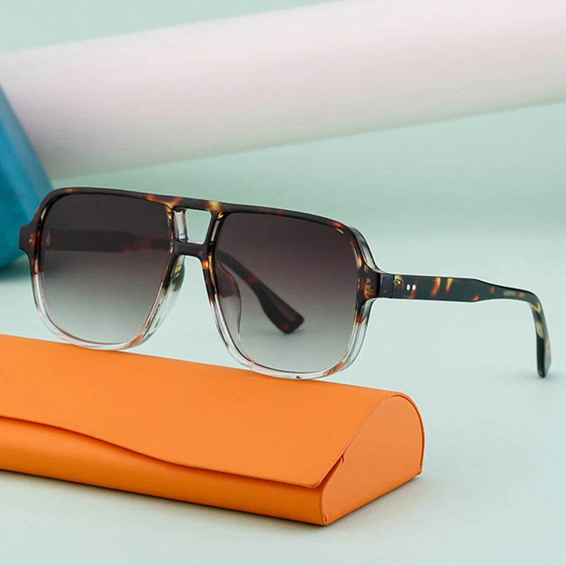 SHAUNA Retro Double Bridges Square Women Gradient Sunglasses Shades UV400 Fashion Rivets Decoration Men Sun Glasses