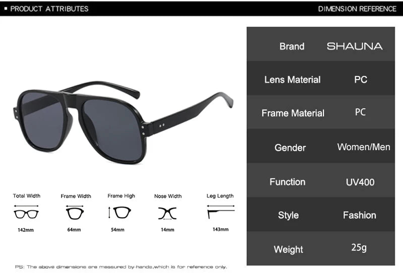 SHAUNA Fashion Pilot Men Sunglasses Retro Candy Color Shades UV400 Women Trending Rivets Sun Glasses