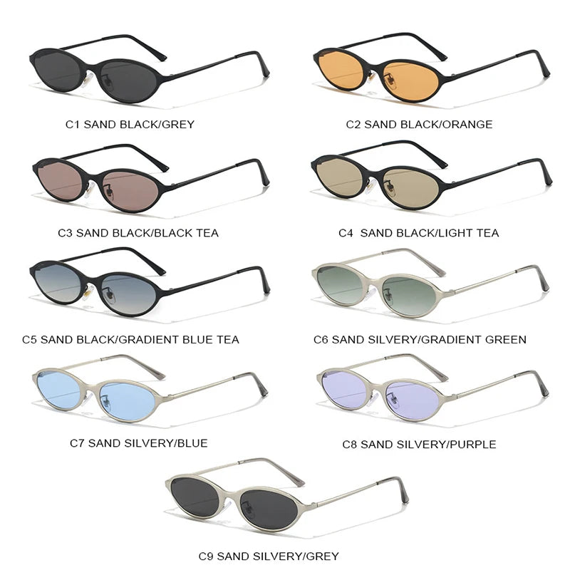 SHAUNA Retro Small Oval Sunglasses Women Gradient Shades UV400 Fashion Men Matte Metal Frame Punk Sun Glasses