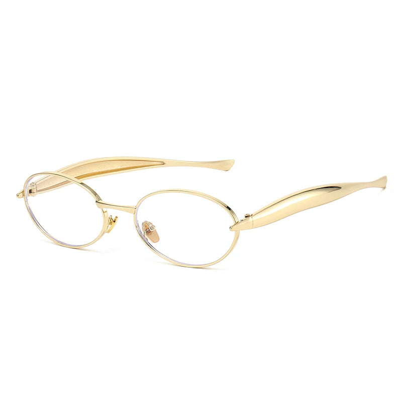 SO&EI Fashion Small Oval Metal Women Sunglasses Retro Clear Ocean Gradient Lens Shades UV400 Men Punk Sun Glasses