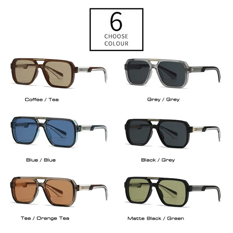 SHAUNA Retro Rivets Double Bridges Men Square Sunglasses Shades UV400 Fashion Women Luxury Blue Green Sun Glasses