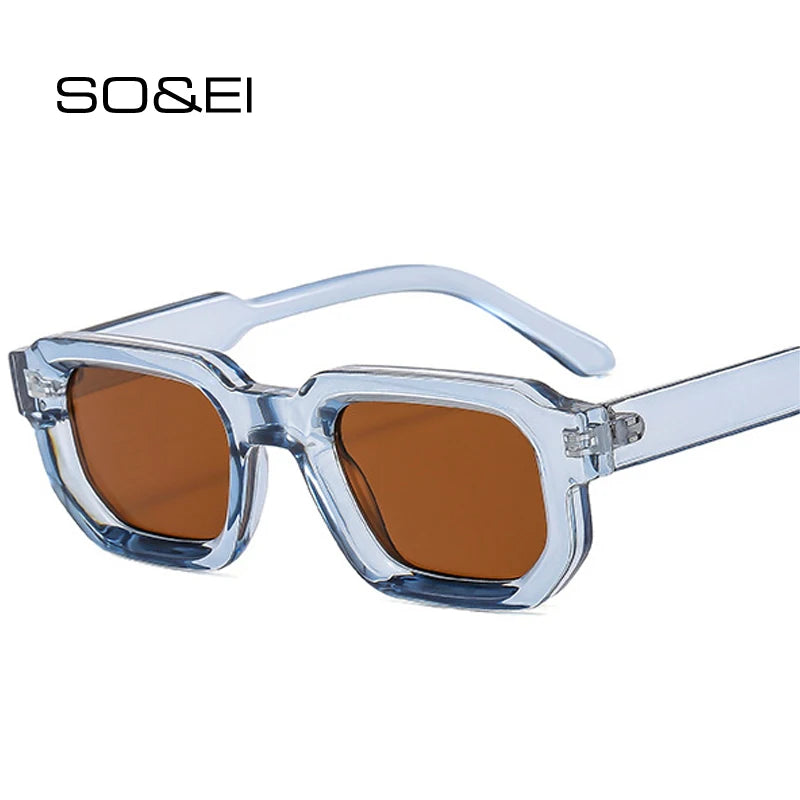 SO&EI Fashion Square Women Punk Sunglasses Shades UV400 Retro Blue Tea Sun Glasses