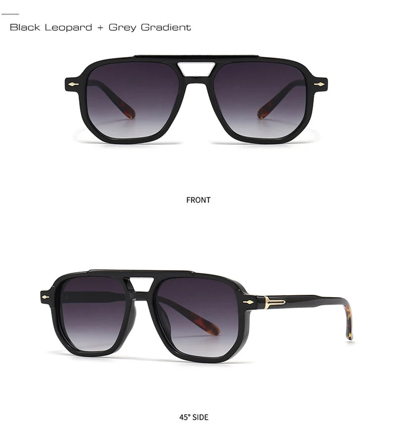 SHAUNA Retro Double Bridges Square Women Sunglasses Shades UV400 Fashion Men Trending Rivets Gradient Sun Glasses