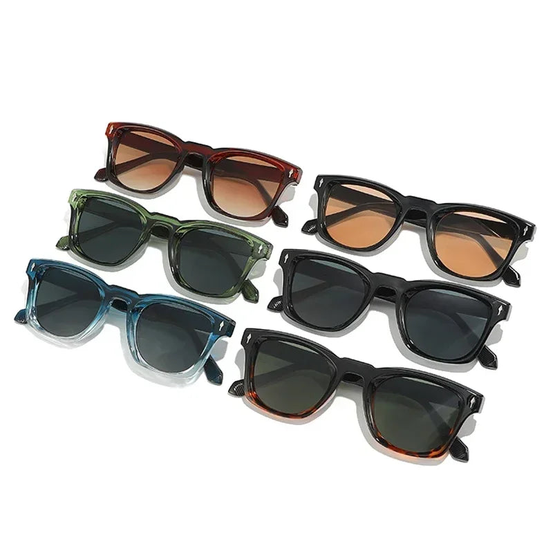 JNPCXI Retro Rivets Square Sunglasses Women Fashion Gradient Shades UV400 Men Green Black Sun Glasses