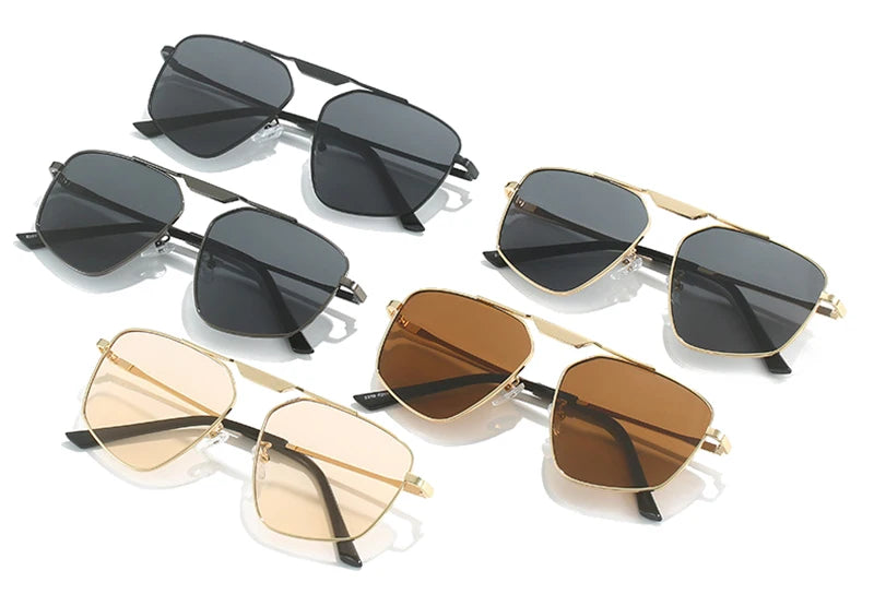 SHAUNA Retro Metal Polygon Square Sunglasses Women Fashion Champagne Shades UV400 Men Sun Glasses