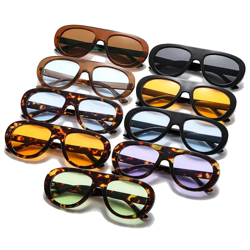 SO&EI Vintage Pilot Men Candy Color Sunglasses Fashion Leopard Shades UV400 Women Trending Punk Sun Glasses