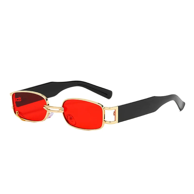 SO&EI Ins Popular Fashion Small Rectangle Women Luxury Sunglasses Vintage Metal Ring Decoration Men Punk Sun Glasses UV400