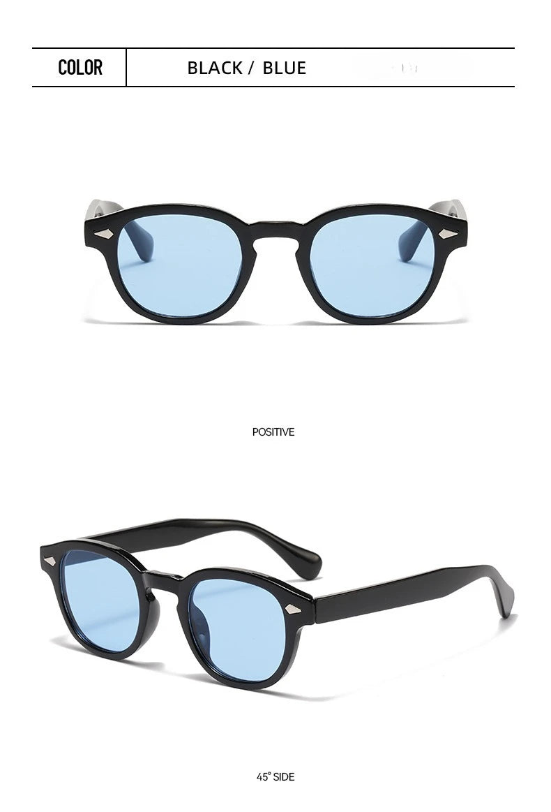 JNPCXI Vintage Round Sunglasses Women Men Retro Rivet Blue Gradient Female Sun Glasses UV400