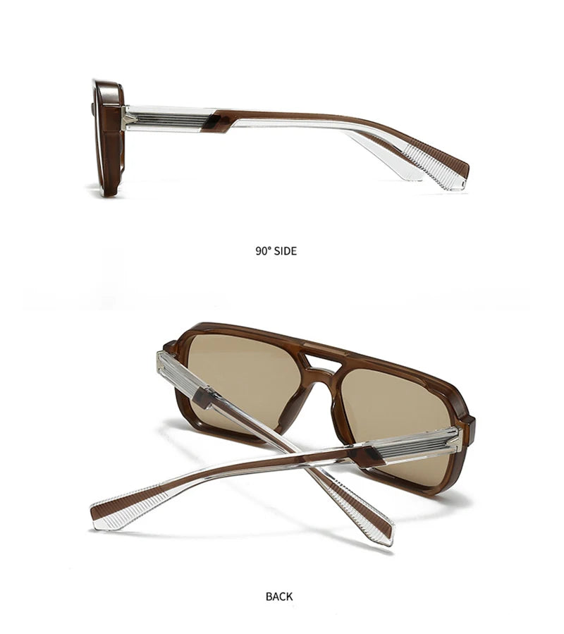 SHAUNA Retro Rivets Double Bridges Men Square Sunglasses Shades UV400 Fashion Women Luxury Blue Green Sun Glasses