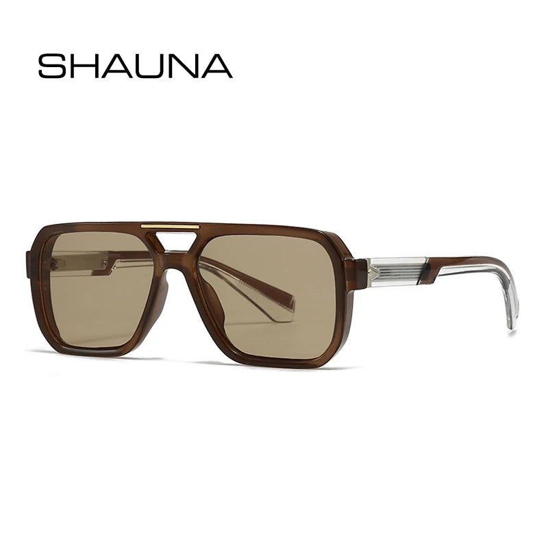 SHAUNA Retro Rivets Double Bridges Men Square Sunglasses Shades UV400 Fashion Women Luxury Blue Green Sun Glasses