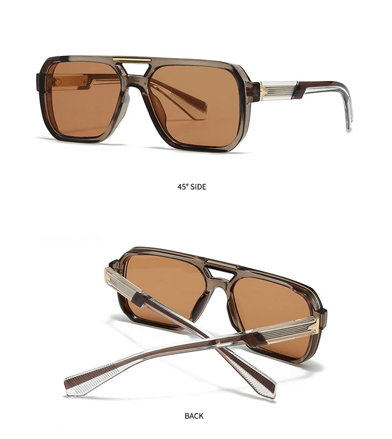 SHAUNA Retro Rivets Double Bridges Men Square Sunglasses Shades UV400 Fashion Women Luxury Blue Green Sun Glasses