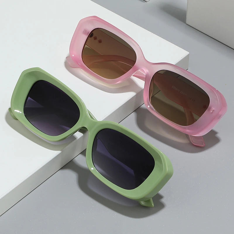 SHAUNA Retro Square Sunglasses Women Fashion Rivets Gradient Shades UV400 Men Green Pink Sun Glasses