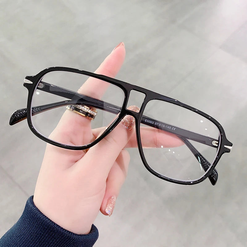 SO&EI Fashion Double Bridges Men Pilot Sunglasses Retro Clear Blue Shades UV400 Women Trending Square Rivets Sun Glasses