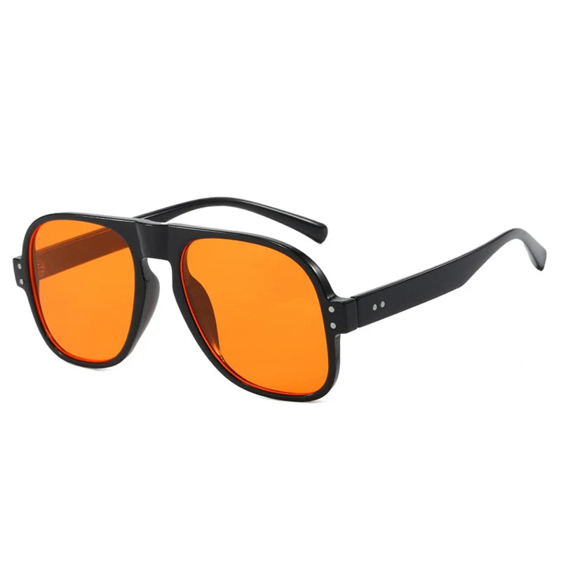 SO&EI Ins Popular Fashion Men Pilot Sunglasses Shades UV400 Retro Yellow Orange Women Trending Rivets Sun Glasses
