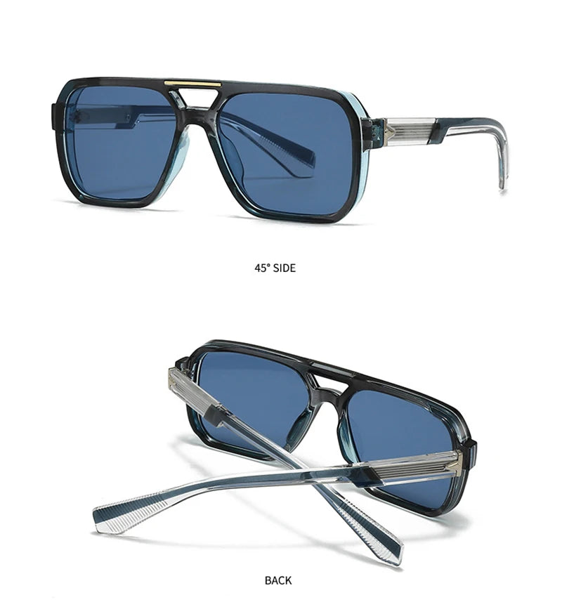 SHAUNA Retro Rivets Double Bridges Men Square Sunglasses Shades UV400 Fashion Women Luxury Blue Green Sun Glasses