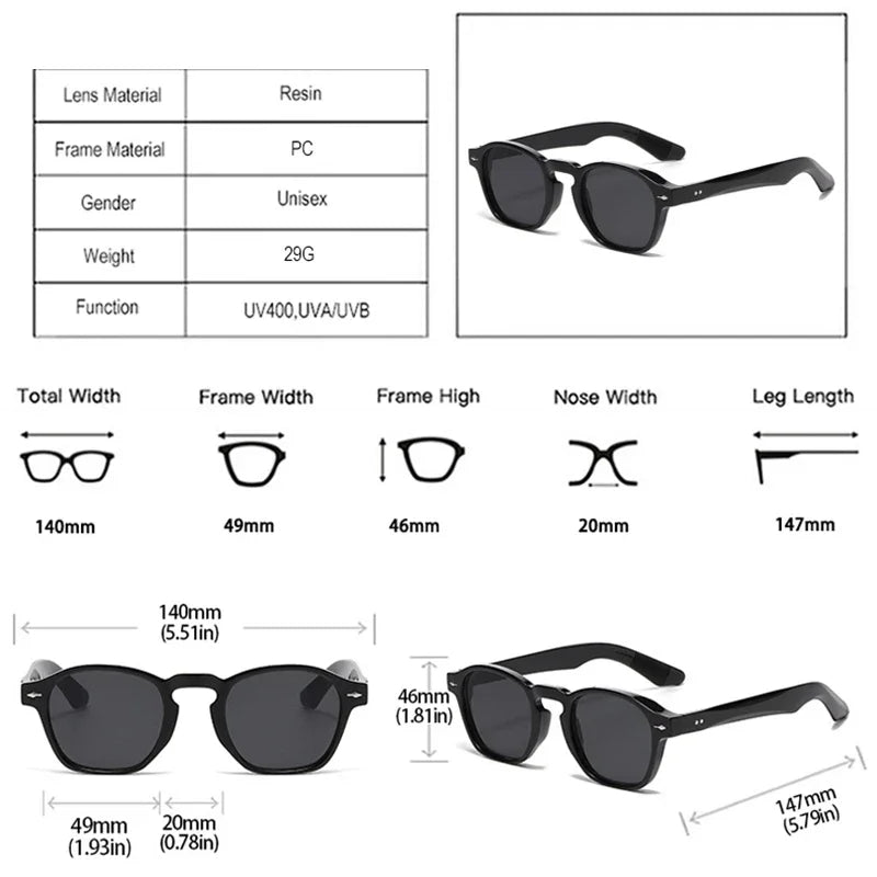 JNPCXI Retro Rivets Men Square Sunglasses Fashion Blue Green Trending Shades UV400 Women Clear Frame