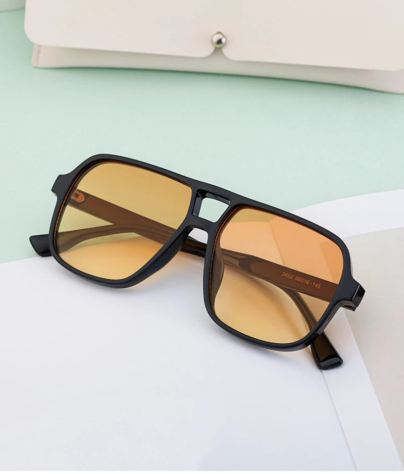 SHAUNA Retro Double Bridges Square Women Gradient Sunglasses Shades UV400 Fashion Rivets Decoration Men Sun Glasses