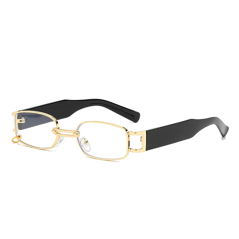 SO&EI Ins Popular Fashion Small Rectangle Women Luxury Sunglasses Vintage Metal Ring Decoration Men Punk Sun Glasses UV400