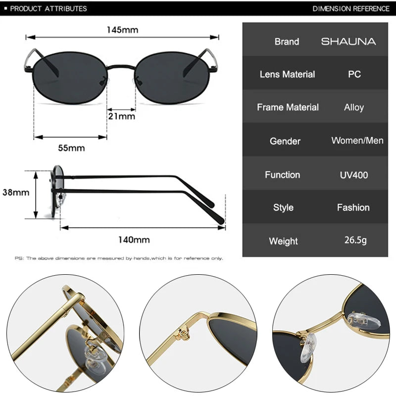 SHAUNA Retro Small Oval Metal Frame Women Sunglasses UV400 Men Punk Sun Glasses