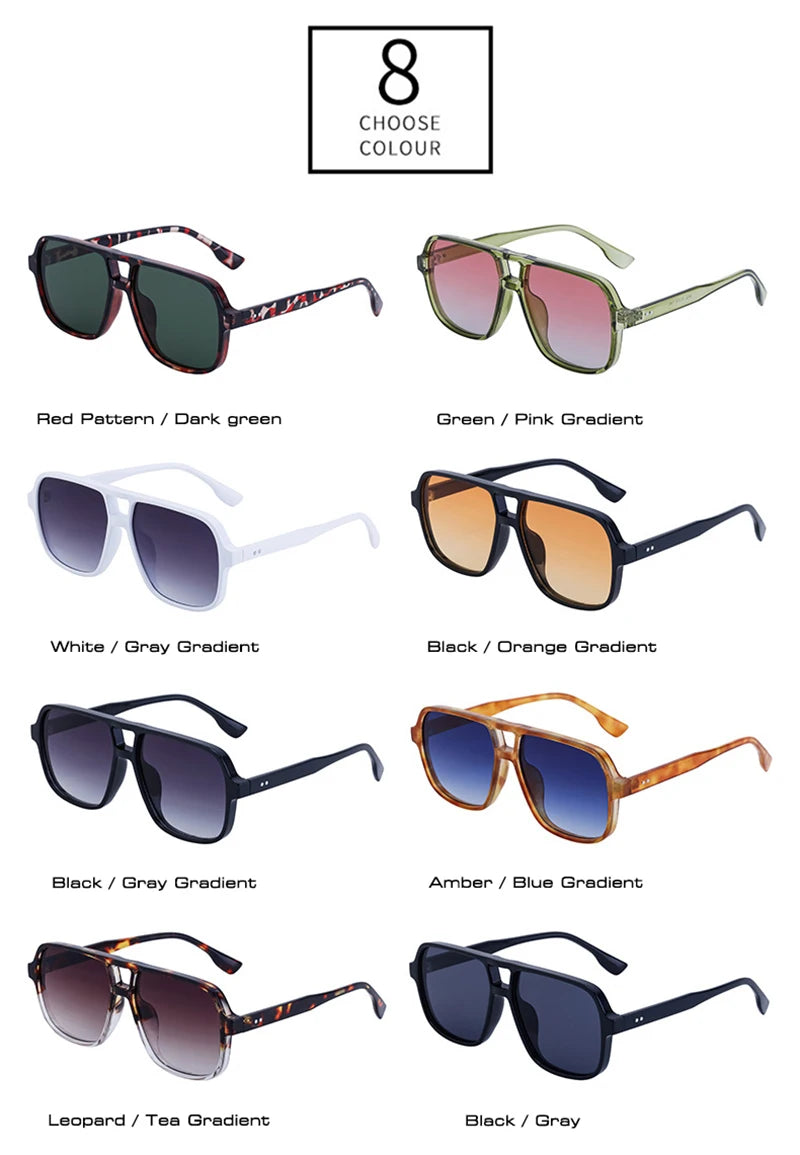 SHAUNA Retro Double Bridges Square Women Gradient Sunglasses Shades UV400 Fashion Rivets Decoration Men Sun Glasses