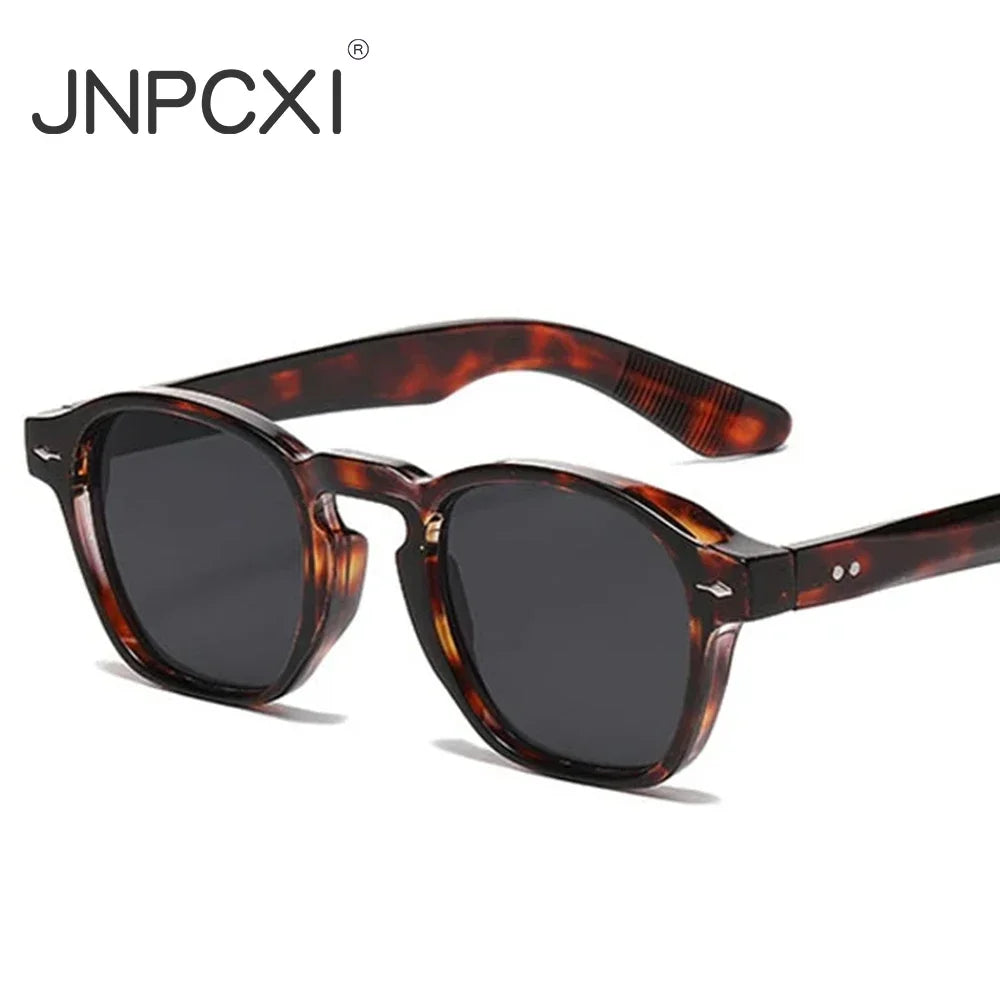 JNPCXI Retro Rivets Men Square Sunglasses Fashion Blue Green Trending Shades UV400 Women Clear Frame