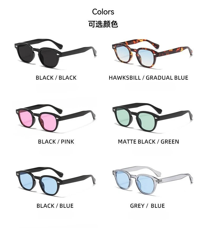 JNPCXI Vintage Round Sunglasses Women Men Retro Rivet Blue Gradient Female Sun Glasses UV400