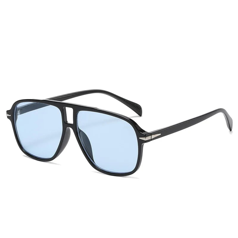 SO&EI Fashion Double Bridges Men Pilot Sunglasses Retro Clear Blue Shades UV400 Women Trending Square Rivets Sun Glasses