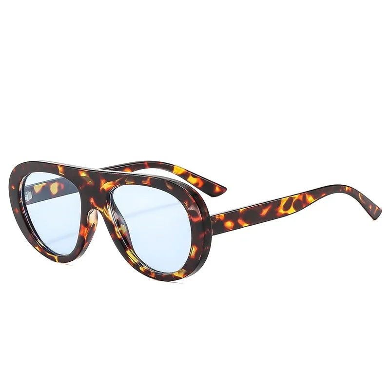 SO&EI Vintage Pilot Men Candy Color Sunglasses Fashion Leopard Shades UV400 Women Trending Punk Sun Glasses