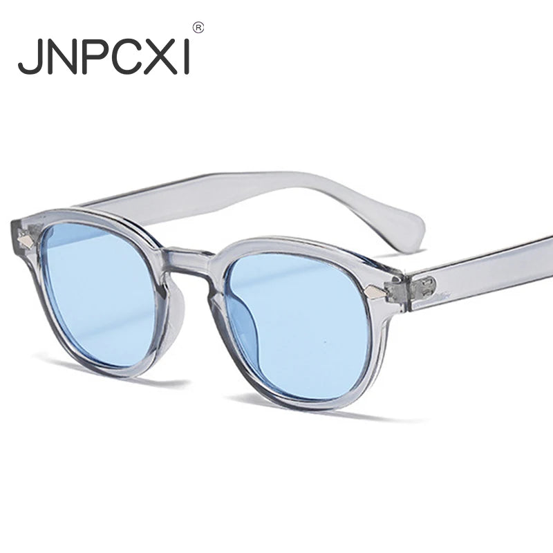 JNPCXI Vintage Round Sunglasses Women Men Retro Rivet Blue Gradient Female Sun Glasses UV400