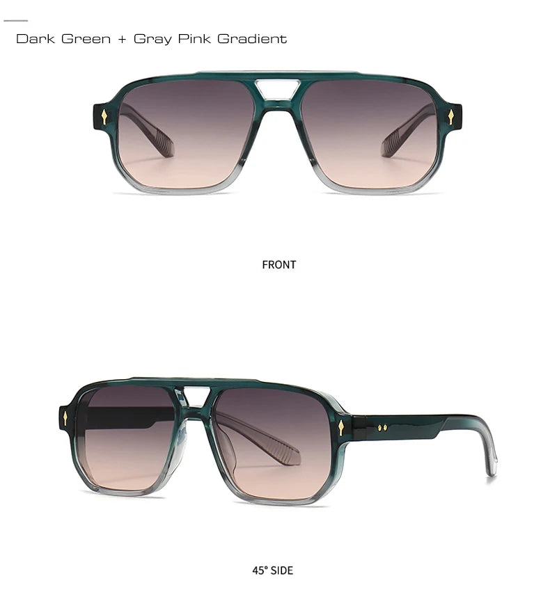 SHAUNA Retro Double Bridges Square Sunglasses Women Gradient Shades UV400 Fashion Brand Designer Rivets Men Sun Glasses