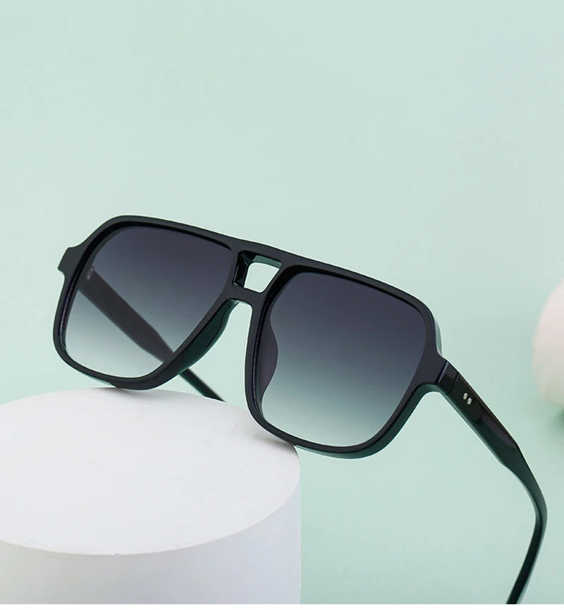 SHAUNA Retro Double Bridges Square Women Gradient Sunglasses Shades UV400 Fashion Rivets Decoration Men Sun Glasses